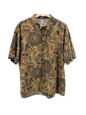 VatPave Olive Green Floral Paisley Short Sleeve Shirt